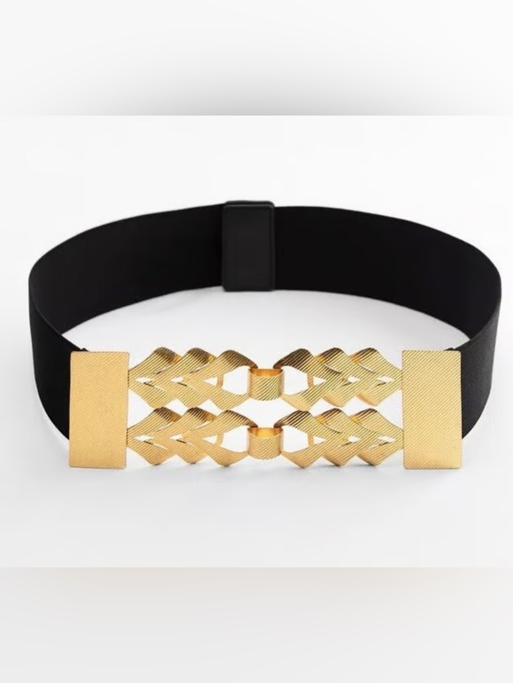 NEW Zara Black and Golden Elastic Belt with Braided Metal